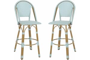 knocetx French Bistro Bar Stools Set of 2, 30" Outdoor Bar Height Woven Rattan Stools, Bamboo Print Finish Patio Bar Stools with Back, Coastal Bar Stools (Light Green)