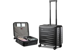 CENSIEN 16 Inch Carry On Luggage Airline Approved, Expandable Lightweight ABS+PC Hard Shell Suitcases with 360° Spinner Wheels, TSA Lock, YKK Zippers (Black)