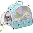 Bird Travel Cage, Portable Small Bird Parrot Parakeet Carrier with Standing Perch (NO Metal Tray), Side Access Window Collapsible(Green, Mesh Windows)
