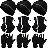 Eurzom 9 Pcs Reflective Beanie Hat Scarf Glove High Visibility Safety Beanie Hat Winter Reflective Neck Gaiter Beanie Gloves