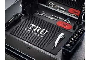 TRU BARBER ORGANIZER MAT 14”X 9” (BLACK/WHITE) Flexible PVC Station Mat, Salon and Barbershop work Station pads, Beauty salon tools hairstylist, Counter mat for clippers, Anti slip