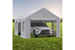 HIPICUTE 10x20FT Portable Garage, 10'x20' Carport Heavy Duty, Galvanized Frame & 180 g PE Waterproof Canopy, with 4 Doors (Included 2 Side Doors), and 4 Windows, for Pickup Truck, and Boat