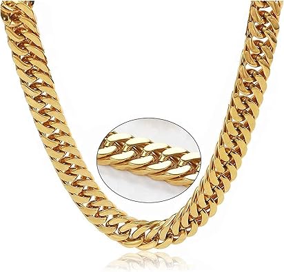 Cuban Link Chain 24k Mens Gold Filled Plated 20mm Real Heavy Solid Clasp Fashion Gold Jewelry 22 Amazon Com