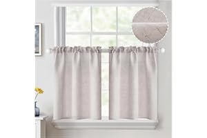 MIULEE Cafe Curtains 24 Inch Length Light Filtering Small Drapes, Farmhouse White Short Semi Sheer Linen Curtain for Kitchen Bathroom Basement Half Window, Rod Pocket Tier Curtains 2 Panels W26XL24