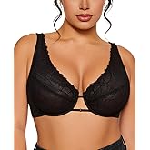 Upushall Lace Bra Full Coverage Plunge Unlined Sheer Comfortable Underwire Supportive Bras for Women Plus Size