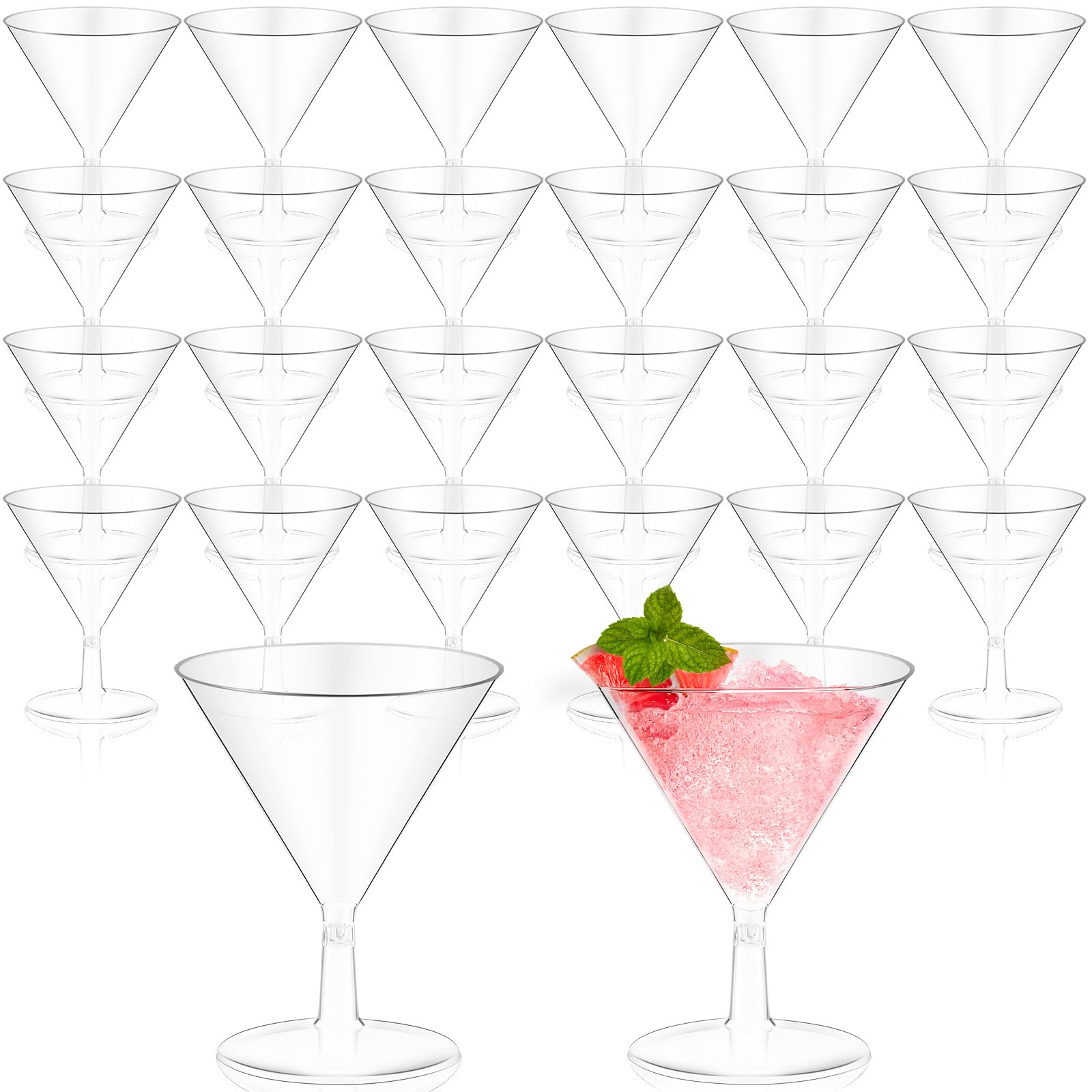 Photo 1 of Yinkin 24 Pcs 2 oz Plastic Martini Glasses Disposable Clear Cocktail Dessert Parfait Glasses Unbreakable Mini Martini Cups for Wedding Party Bowl Wine Ice Cream (Stem)