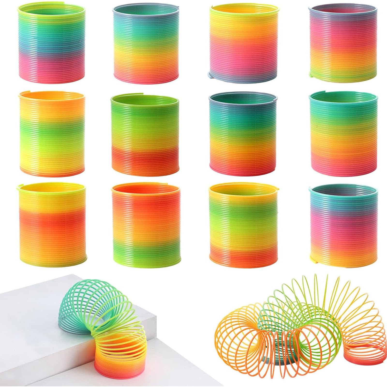 JOHOUSE Rainbow Magic Spring Party Favors for Easter Egg Fillers, 12 PCS Colorful Plastic Spring Toy, Treasure Box Toys for Classroom, Fun Easter Goodie Bags Stuffers for Kids Birthday