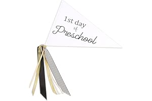 CINPIUK First Day of School Flag DIY 2024 Back to School Pennants, First Day of Preschool Flag with Ribbons Make Your Own School Photo Prop, White