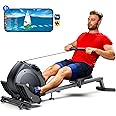 WELLFIT Rowing Machine, Magnetic Rower Machine for Home, Compact Upright Storage Rower for Small Space, 8 Levels Adjustable Resistance, 300lbs Weight Capacity, Works with Kinomap