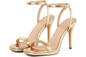 Elisabet Tang Women’s Stilettos Heeled Sandals Open Square Toe Heels,4.3 Inch Open Toe Strappy Sexy High Heels Ankle Strap Buckle Heels for Party Wedding Dress Daily Wear Shoes