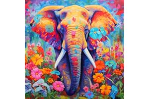 ijbnhd Elephant Diamond Painting Kits for Adults-Elephant Diamond Art Kits for Adults, Flowers Gem Art Kits for Adults for, 5D Full Drill Diamond Gem Art and Home Decor 14x14IN