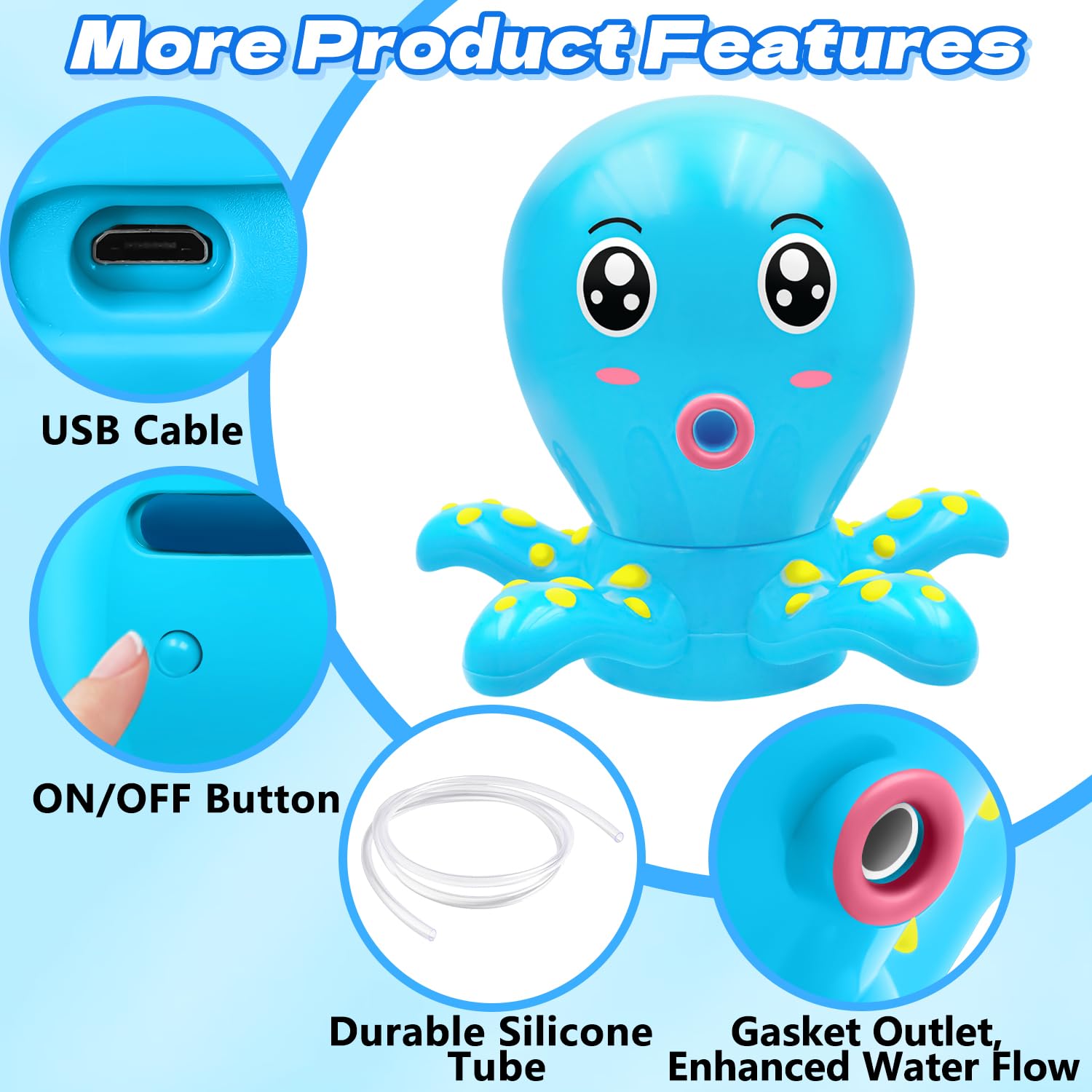 Octopus Water Table Pump, Battery Powered Water Pump for Water Table 3 Hours Non-Stop Fun Summer Outdoor Sand/Water Table Toys Outside Water Play Table Accessories for Toddlers Kids (Blue)