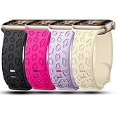 4Pack Leopard Engraved Bands Compatible with Apple Watch Band for women 40mm 41mm 42mm 38mm 44mm 45mm 46mm 49mm, Soft Silicone Cheetah Sport Strap for iWatch Series 10 9 8 7 6 5 4 3 2 1 Ultra/2 SE