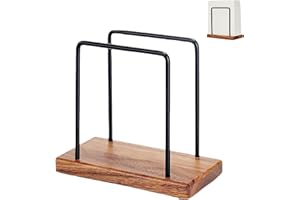 Table Napkin Holder Wooden Iron Standing Paper Towel Organizer for Kitchen Cocktail Picnic 6x3x5.3inch Rectangle Black