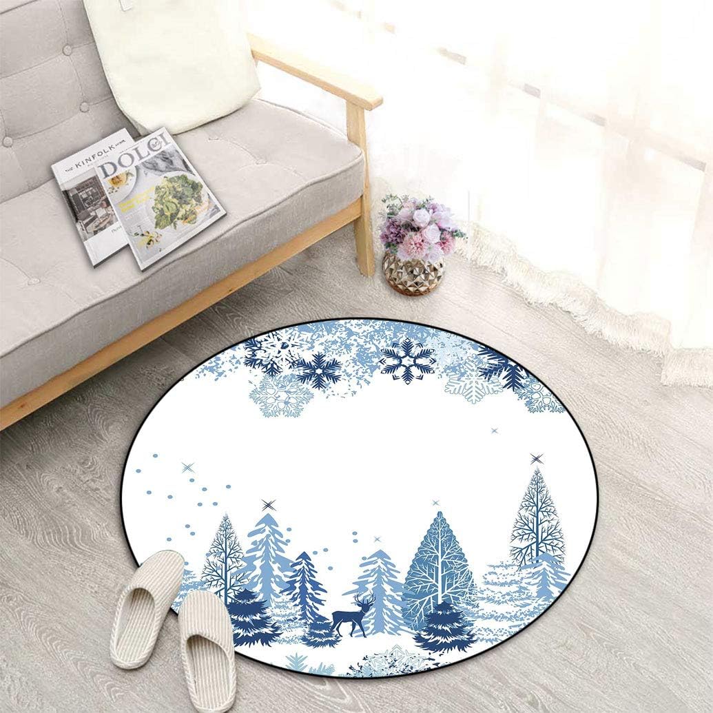 Winter Best NonSlip Round Area Rug, Winter Scene with Deer