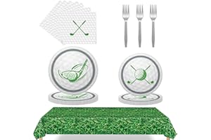 KOEILAY 97 Pcs Golf Party Supplies Disposable Tableware Set Serve 24 Guests Include Golf Paper Plates and Napkins Forks Green Grass Field Plastic Tablecloth Birthday Party Decorations Sports Themed