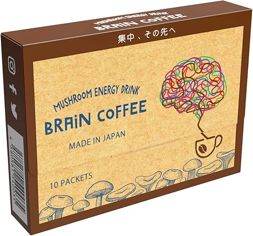Brain Coffee マッシュルームコーヒー [チャーガ ヤマブシタケ テアニン配合] (10包入) 国内製造 – Mushroom Organic Coffee 10 packets featuring Lion’s Mane, Chaga mushroom and L-Theanine…