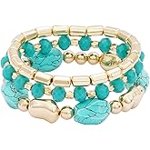 Aigrnc Boho Beaded Stretch Bracelets For Women Stackable Crystal Gold Plated Beaded Bracelets Set Trendy Handmade Friendship Braeclet Jewelry Gifts