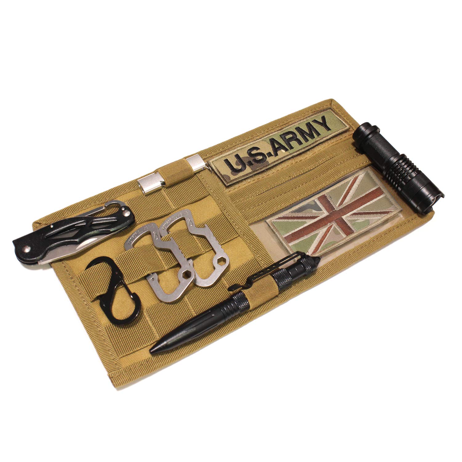 Wynex Molle Visor Panel Organizer, Tactical Car Sun Visor Cover Molle Webbing Compatible Vehicle Visor Storage Holder Pouch (Khaki)