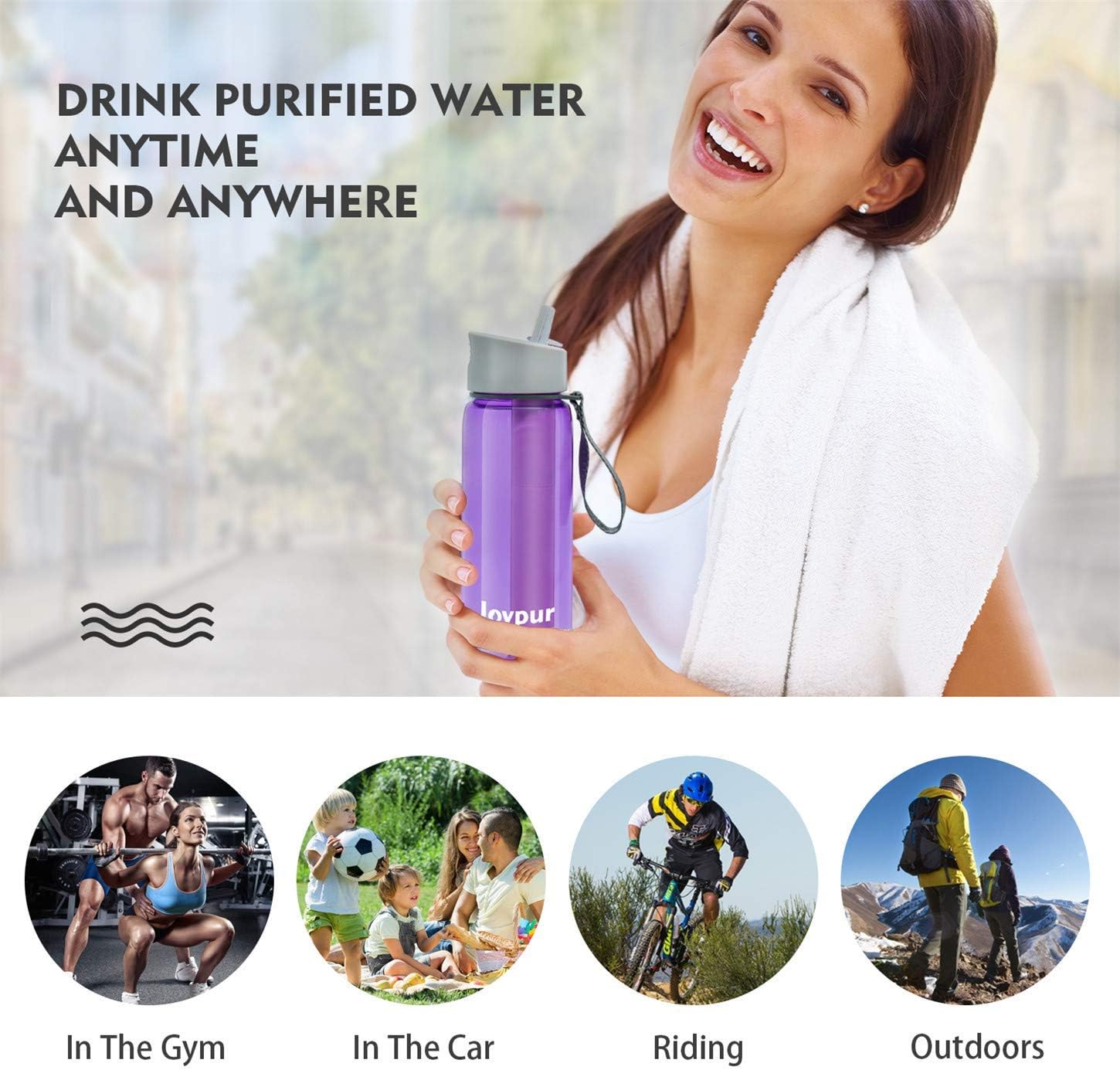 Joypur Outdoor Filtered Water Bottle - BPA Free, with Filter Integrated 3 Stage Portable Water Bottle for Camping Travel Hiking Backpacking : Sports & Outdoors