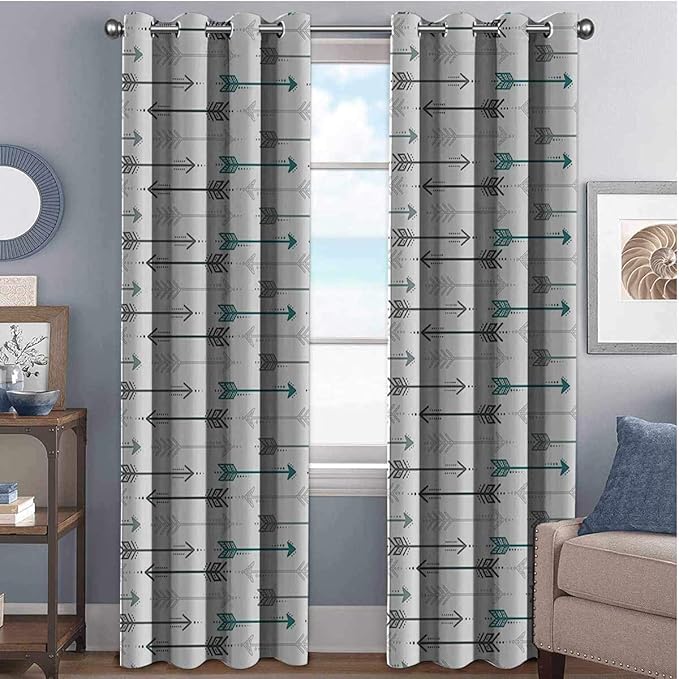 Teal Decor Cortinas opacas con arandelas oscuras patrón de flecha retro