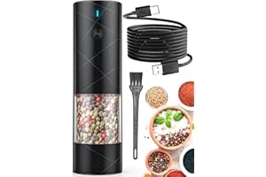 1Pc Electric Salt and Pepper Grinder USB Rechargeable with Warm LED Light, Adjustable Coarseness Lidaop Large Capacity Automatic Salt Pepper Mill Grinder for Kitchen, Restaurant, Outdoor, Black