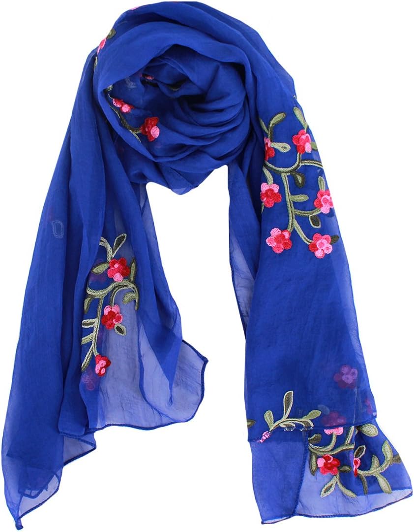 Meliya Fashion Lady Women Long Scarf Ultra-thin Floral Embroidery Sheer Chiffon Shawl Wrap Sunscreen
