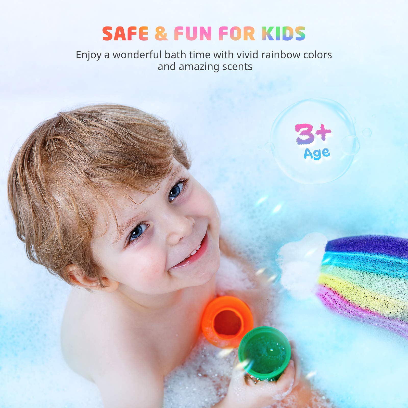Rainbow Bath Bombs for Kids Girls, 4 XL Organic Kids Bath Bombs with Surprise Colors Inside, Cloud Bath Bombs for Women Relaxing, Stocking Stuffers for Kids Birthday Christmas Gifts for Girls