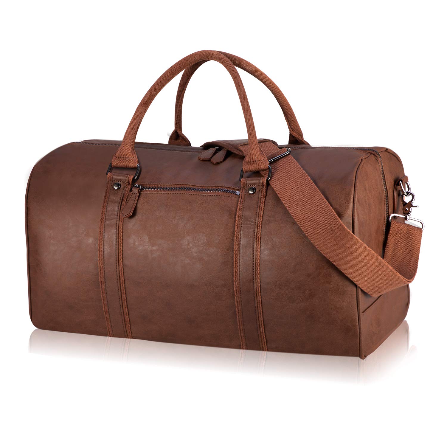 Photo 1 of seyfocnia Oversized Travel Duffel Bag, Waterproof Leather Weekend bag Gym Sports Overnight Large Carry On Hand Bag-Brown