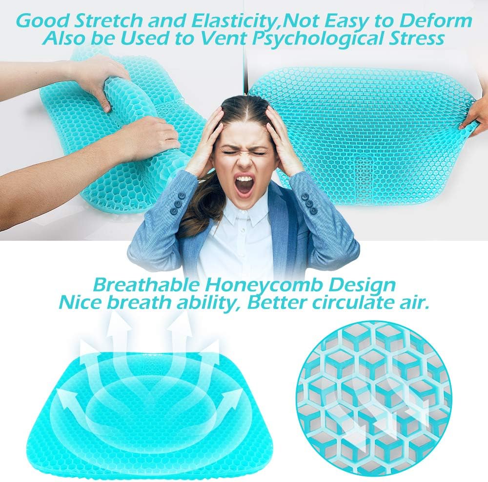 Gel Seat Cushion, Office Egg Seat Cushion for Long Sitting, Chair Pads with Large Size Double Thick Breathable Honeycomb Design, Pressure Relief, Wheelchair Car Seat Cushion for Relieves Spinal Pain: Home & Kitchen