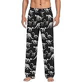 Pfrewn Mens Pajama Pants Dinosaur Skeleton Black Lounge Pants Super Soft Pajama Bottoms with Pockets L