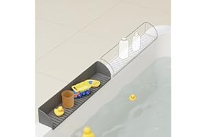 ROSLIM 2 Pack Splash Guard for Bathtub & Sink - Silicone Kids Bath Splash Guard Shelf, Bath Toy Tray Holder, Tub Water Splash Guard with 4 Suction Cups, Bathroom Accessories for Children, Toddler Bath, Grey