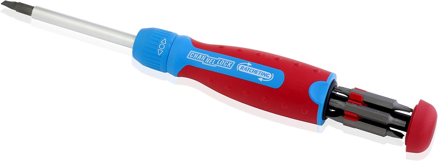 Channellock 131CB 13-in-1 Ratcheting Screwdriver | Multi-Bit Storage | 1/4-Inch Nut Driver | Quick-Load Handle with Cushion Grip | 28-Tooth Ratchet Mechanism Provides up to 225 lbs. of Torque - Screwdrivers - 