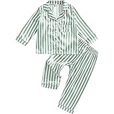 fyclemt Toddler Baby Boy Girl Satin Pajamas Sets Floral Long Sleeve Button Down Sleep Shirts Lounge Pants Pjs Kids Sleepwear