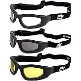 Birdz Eyewear Soar Safety Motorcycle Goggles 3 Pairs Black Frames with Smoke Clear Yellow Lenses