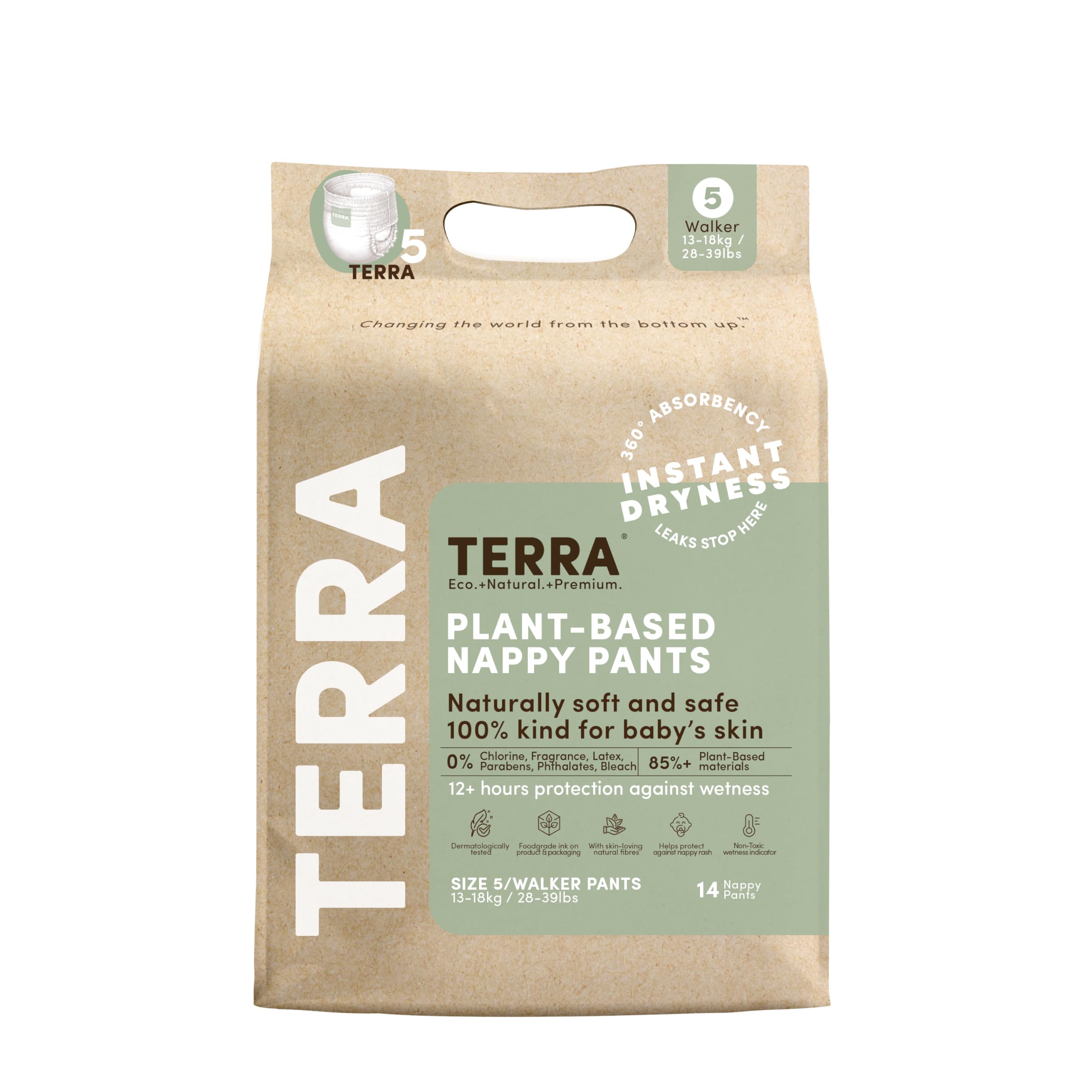 Photo 1 of Terra Size 5 Training Pants– 85% Plant Based Pull-Up Style Diapers, Ultra-Soft & Chemical-Free for Sensitive Skin, Superior Absorbency, Perfect Overnight Diapers, for Toddlers 28-39 Pounds, 14 Count