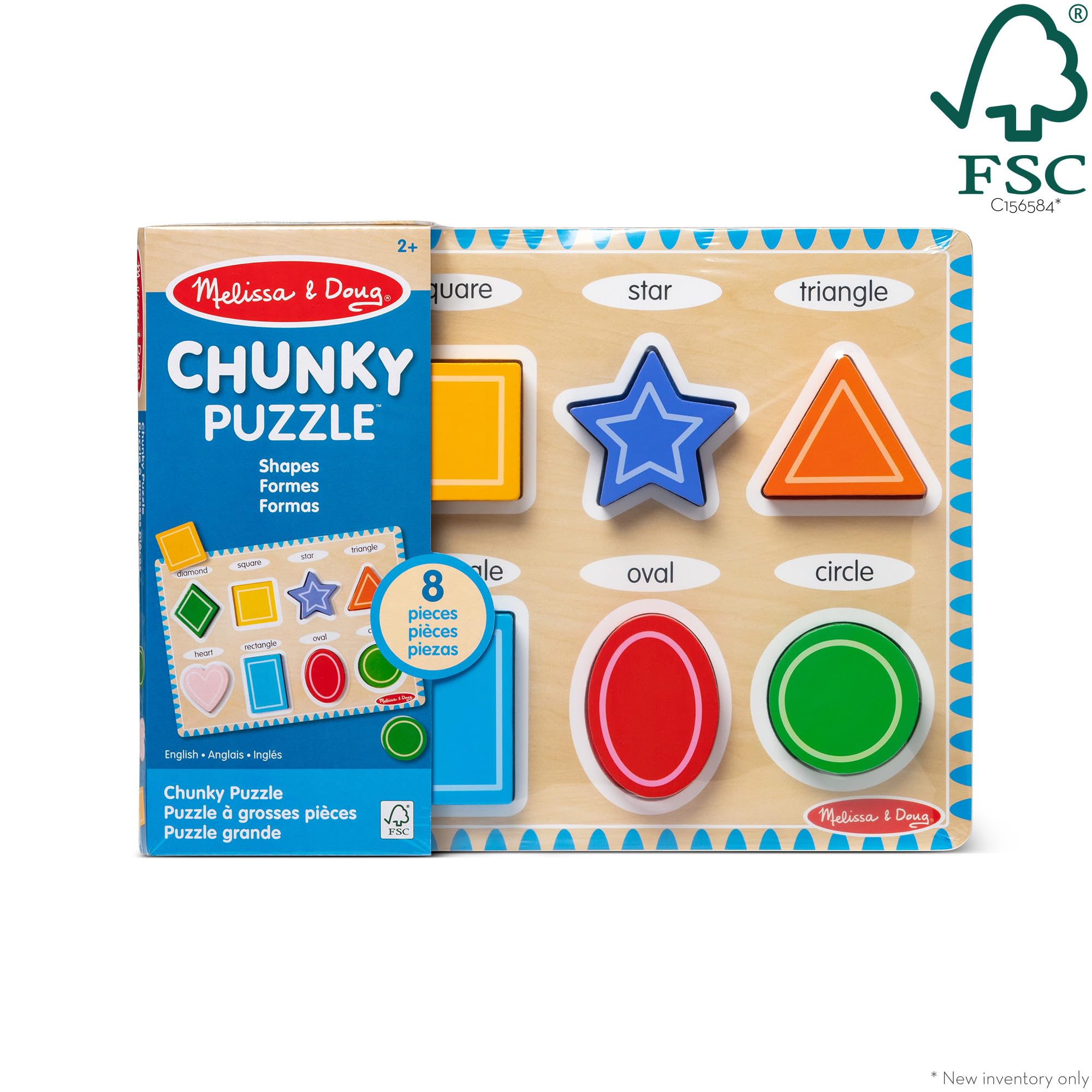 Melissa & Doug Shapes Wooden Chunky Puzzle (8 pcs) Color Matching Shape Sorter Toys for Toddlers Ages 2+ - FSC Certified