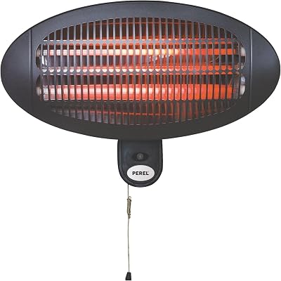 Aquecedor de terraço de quartzo de 2000W, resistente à água IP34, montagem de parede com cabo, 3 níveis de aquecimento, inclinável a 45°, aquecedor exterior para varanda do terraço do jardim preto