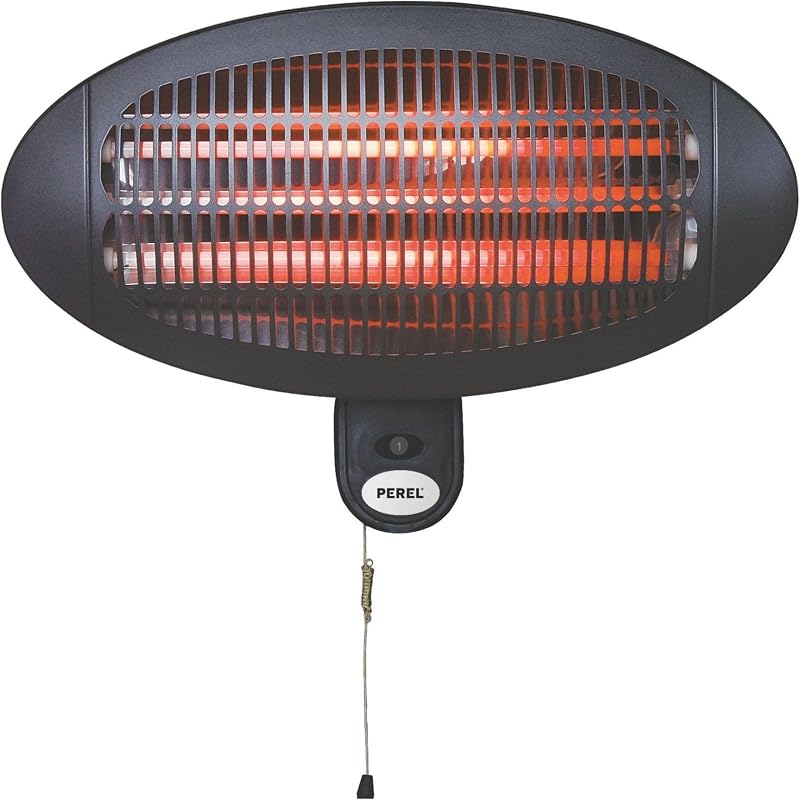 Aquecedor de terraço de quartzo de 2000W, resistente à água IP34, montagem de parede com cabo, 3 níveis de aquecimento, inclinável a 45°, aquecedor exterior para varanda do terraço do jardim preto — foto 1 de 8