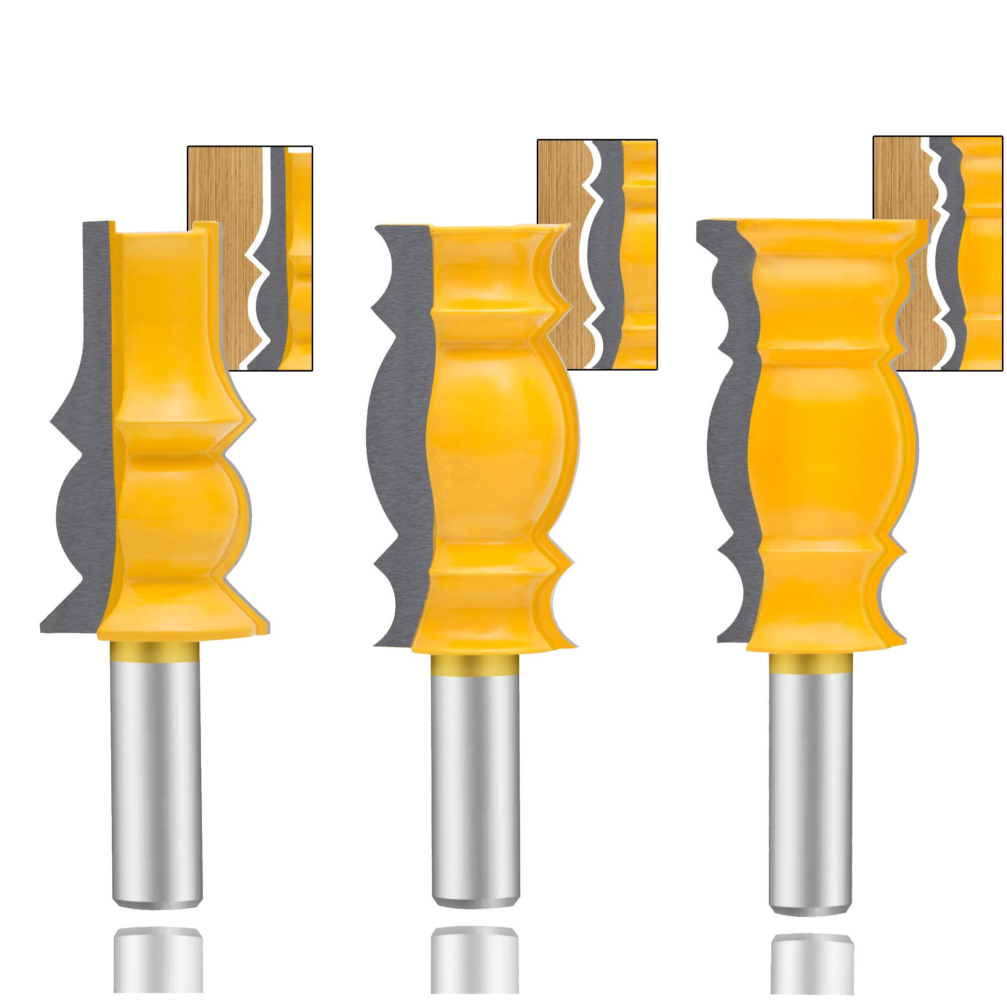 LUBEIN Router Bit Set 3 PCS 1/2-Inch Shank Crown Molding Corner Rounding Edge-Forming Roundover Beading Router Bits Sets, Woodworking Milling Cutter Tools, Carbide Cutter CNC Tool(R-30)