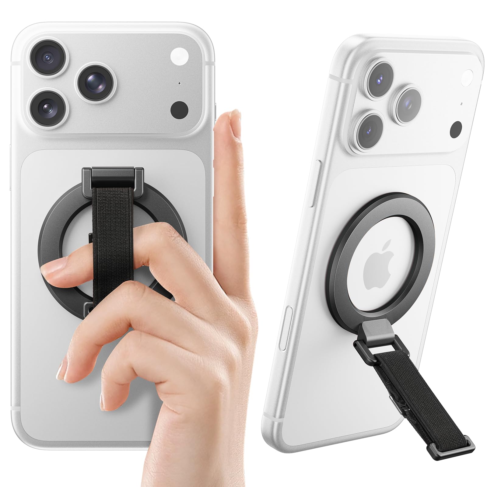 SUPERONE for MagSafe Phone Grip with Finger Strap, Removable Magnetic Ring Holder with Kickstand Finger Loop, MagSafe Accessories for iPhone 17/16/15/14/13/12 Series, Black