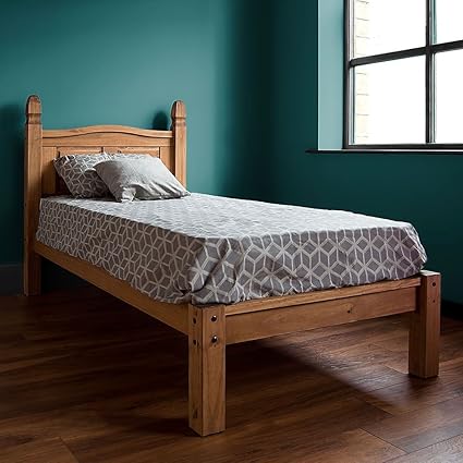 Home Corona Single Bed 3 Ft Low Foot End Bed Frame Solid Distressed Waxed Pine Wood Mexican Bedroom Furniture