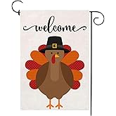 Welcome Happy Thanksgiving Garden Flag - 12 x 18 Inch Double-Sided 2 Layer Turkey House Flag for Decoration