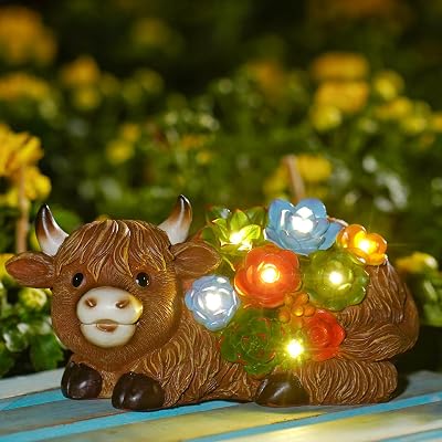 Goodeco Solar Highland Cow Statue Garden Light Outdoor Decoration Brown