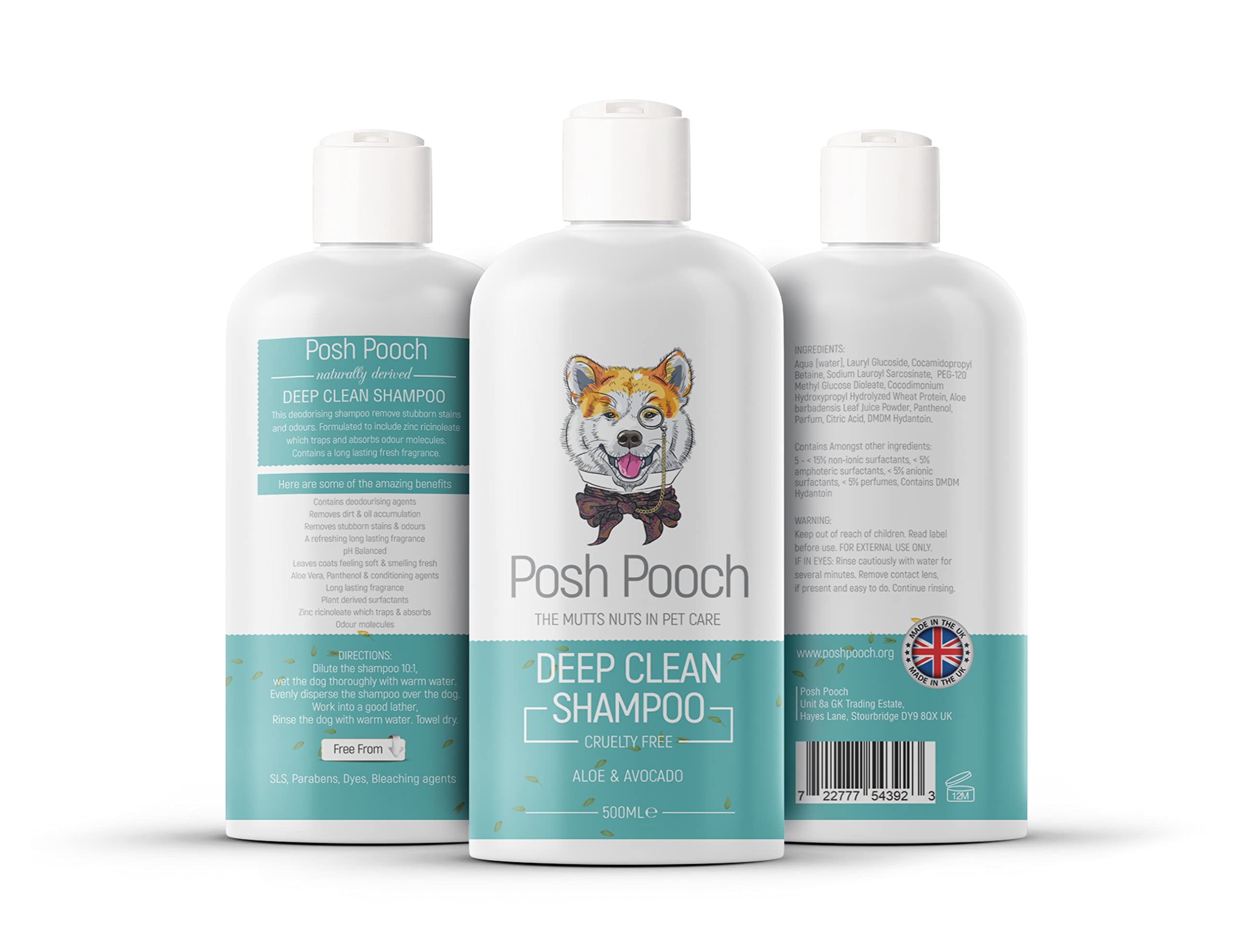 Deep Clean Dog Shampoo & Conditioner for Smelly Dirty Dogs & Puppies Posh Pooch® Naturally Derived Pro Vitamin | 3 in 1 Cleaning, Deodorising & Moisturising Shampoo For Dogs, With Avocado B5 Aloe Vera