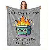 Funny Emotional Support Dumpster Fire Office Chair Blanket Funny Office Gifts for Coworkers Boss It's Fine I'm Fine Everything is Fine Grey Fun Soft Throw Blanket 60"X50"