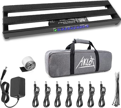 Aklot Pedal Board with Built-In Power Supply 19x5 Aluminum APB-03 Black