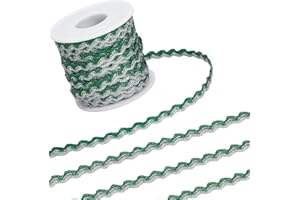 GORGECRAFT 17m x 7mm Metallic Rick Rack Trim Two Tone Wavy Bending Ribbon Green Silver Glitter Wave Fringe Trim RIC Rac Webbi