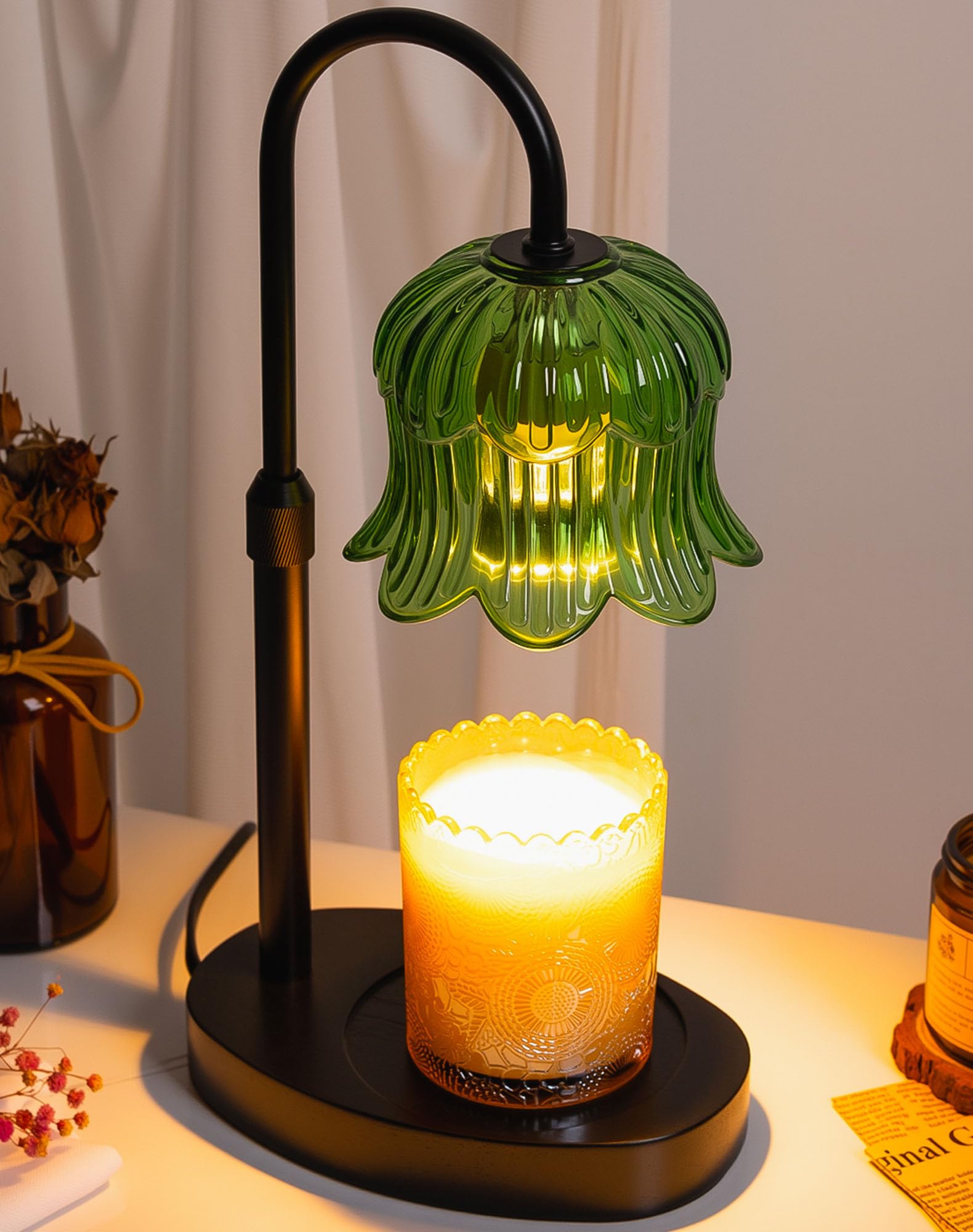 Warlisou Adjustable Candle Warmer Lamp with Timer - Green Lampshade + Black Base Image