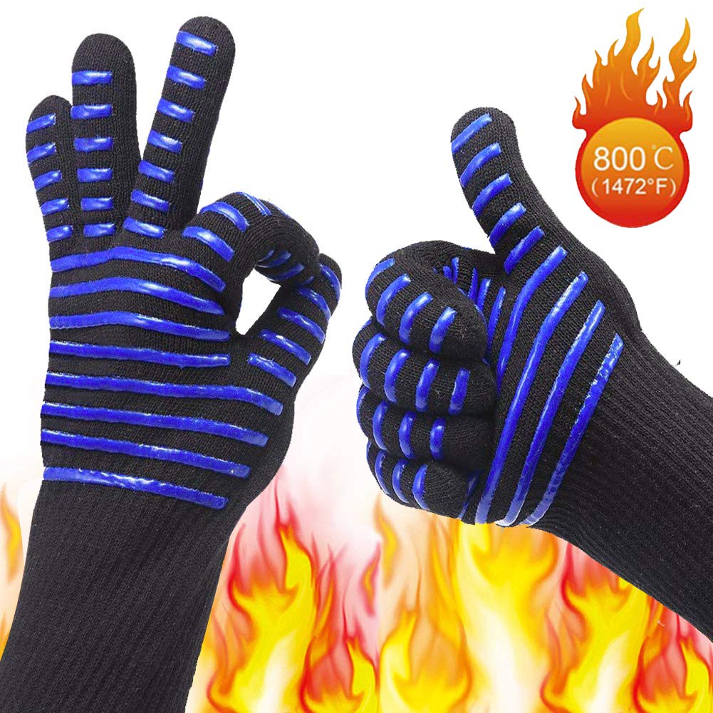BBQ/Cooking Anti-Scalding Gloves, Premium Non-Slip Insulated Fireproof Kitchen Mitts, 1472°F Extreme Heat Resistant for Cooking, Grilling, Fireplace, Oven, Indoor/Outdoor Accessories for Men & Women